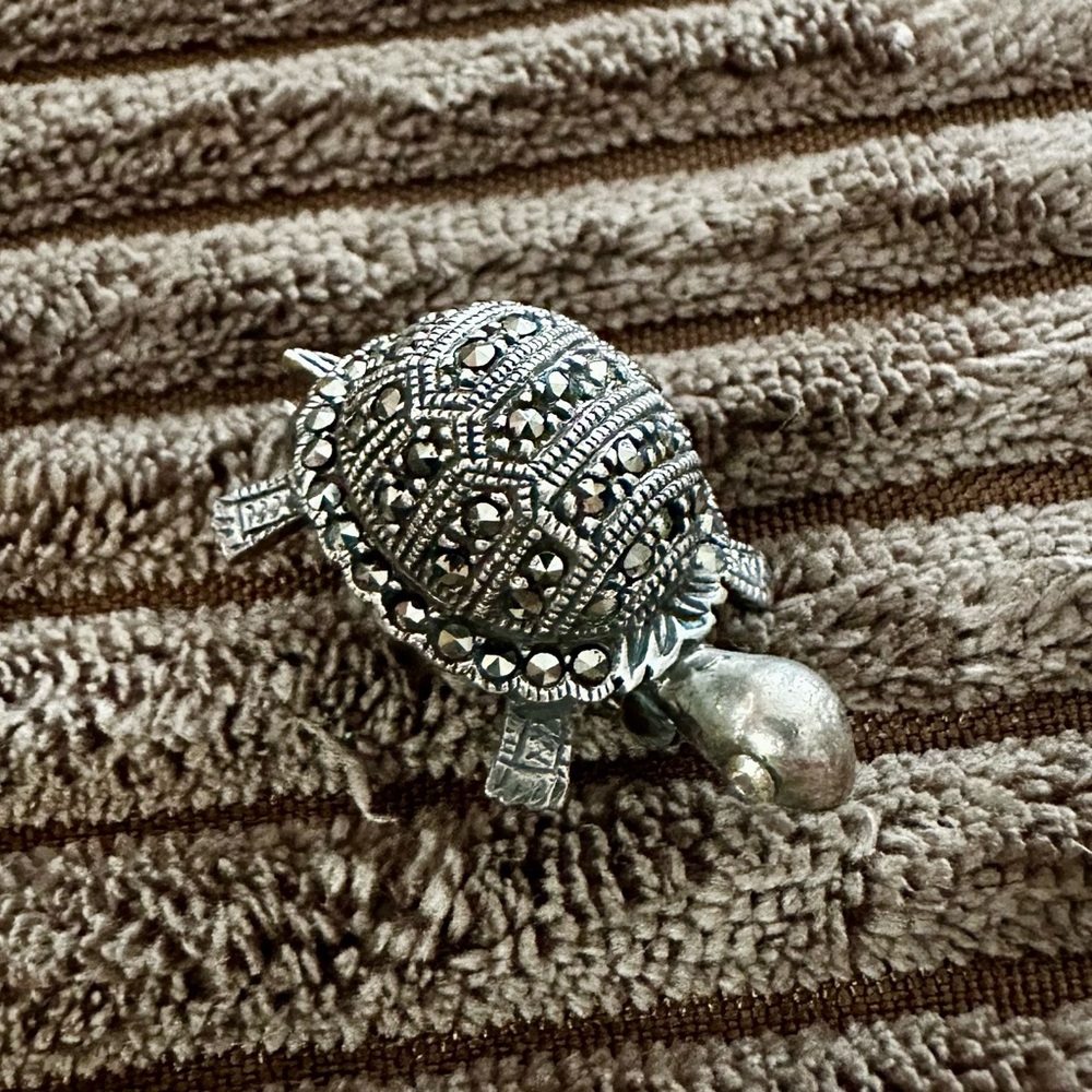 Intricate Silver Turtle Brooch